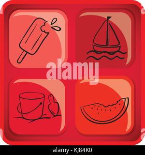 Illustration of a cube with foods and things for summer on a white background Stock Vector