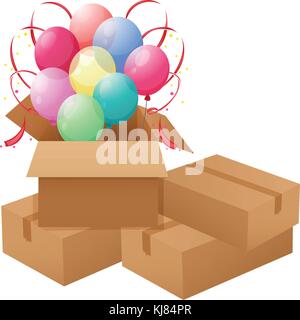 Illustration of the balloons inside the box on a white background Stock Vector
