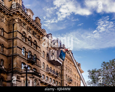 Exterior renovation work taking place at the Langham - one of the best known traditional style grand hotels in London. Stock Photo