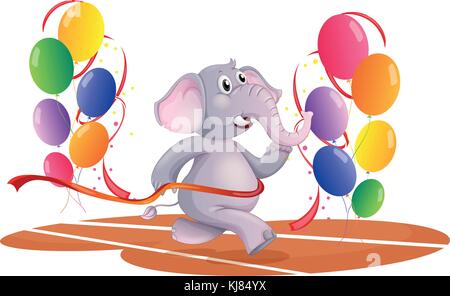Illustration of an elephant running with balloons on a white background Stock Vector