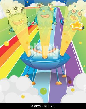 Illustration of a spaceship with three aliens Stock Vector