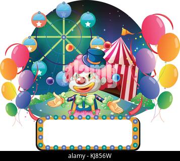 Illustration of a clown with balloons and the empty signage on a white ...