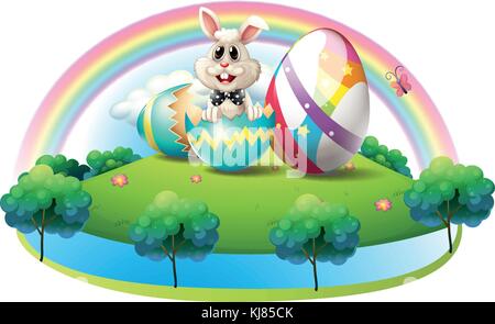 Illustration of a bunny inside the easter egg on a white background Stock Vector