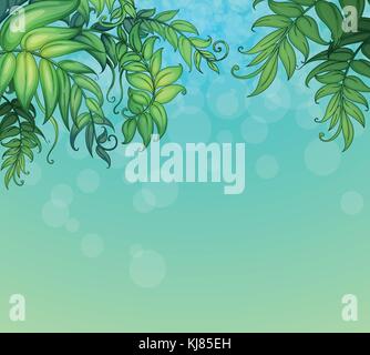 Illustration of a blue background with green leafy plants Stock Vector
