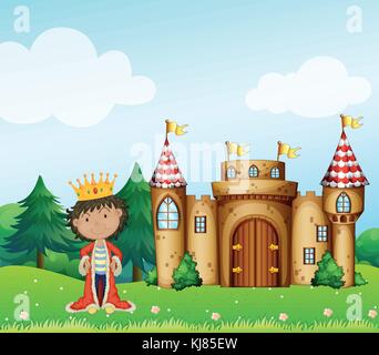 Illustration of a king in front of a castle on a white background Stock ...