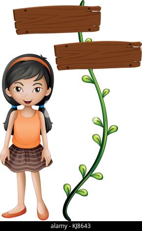 Illustration of a lady standing beside the empty signboard Stock Vector ...