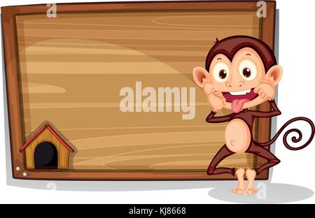 Illustration of a monkey beside an empty board on a white background Stock Vector