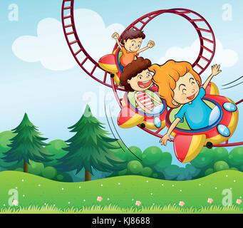 Kids riding roller coaster in space illustration Stock Vector Image ...