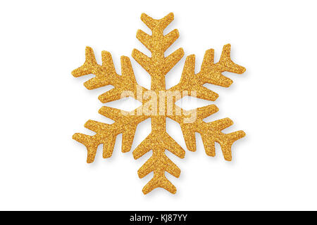 Golden Christmas snowflake, Christmas ornament  isolated on white background Stock Photo