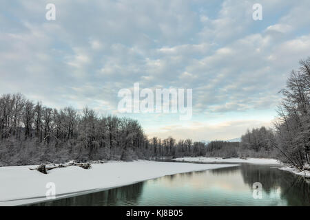 Morning light on the Chilkat River in Southeast Alaska. Stock Photo