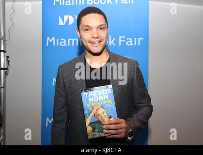 MIAMI, FL - NOVEMBER 13: Trevor Noah speaks about his book 'Born a Crime' during the Miami Book Fair at the Miami Dade College Wolfson Campus on Sunday, November 13, 2016 in downtown Miami, Florida   People:  Trevor Noah Stock Photo