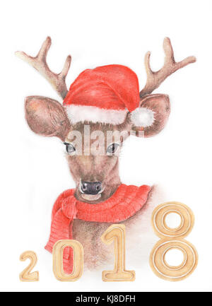 Watercolor and color pencil illustration of deer by hand with ...