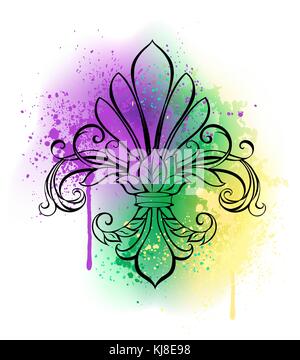 Fleur de lis. Heraldic lily. Mardi Gras Symbol. Grunge background