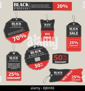 A set of tags, templates for Black Friday. Big sale, maximum discount. Stock Vector