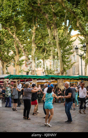 dance lesson on the street Place Richelme, Aix en Provence, France, Europe. Stock Photo