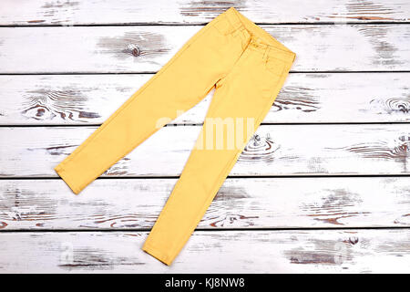 Girls new yellow trousers. Young lady yellow color pockets pants