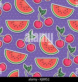 seamless pattern of patches with fruits  Stock Vector