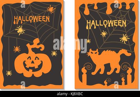 A set of postcards Halloween. Stock Vector