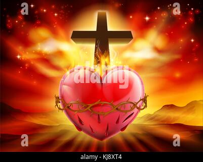 Sacred Heart Christian Illustration Stock Vector