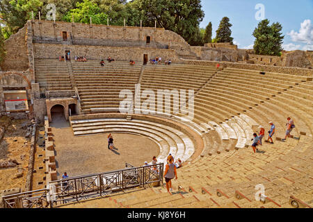 Grand theatre at the ruined Roman city of Pompeii at Pompei Scavi, near Naples, Italy. Stock Photo