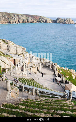 The famous Minack Theatre built into the cliffs at Porthcurno in Cornwall and was the brainchild of Rowena Cade Stock Photo