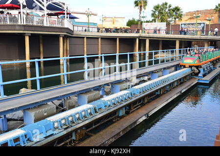 A roller coaster in the process of launching Stock Photo