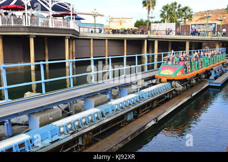 A roller coaster in the process of launching Stock Photo