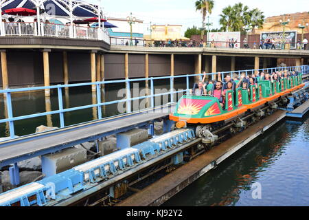 A roller coaster in the process of launching Stock Photo