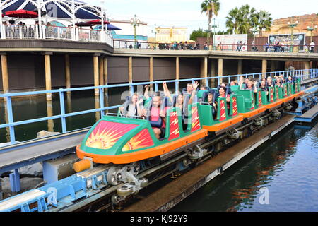 A roller coaster in the process of launching Stock Photo