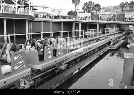 A roller coaster in the process of launching Stock Photo