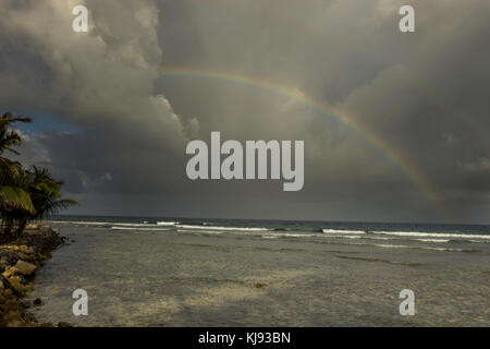 Double rainbow over the Great Barrier Reef .Belize Central America Stock Photo