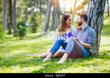 Cute uni students studying together Stock Photo