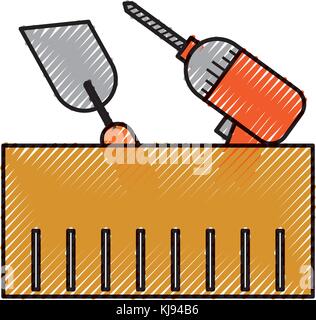construction box with drill spatula tools Stock Vector