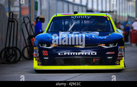 Homestead, Fla, USA. 17th Nov, 2017. Brandon Jones, driver of the (33) Jeld Wen/Menards Chevrolet, drives through the garage area during the 23rd Annual Ford EcoBoost 300 - NASCAR XFINITY Series - practice at the Homestead-Miami Speedway in Homestead, Fla. Mario Houben/CSM/Alamy Live News Stock Photo