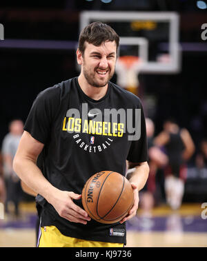 Los Angeles, CA, USA. 21st Nov, 2017. Los Angeles Lakers center Andrew Bogut (66) warming up for the Chicago Bulls vs Los Angeles Lakers at Staples Center on November 21, 2017. (Photo by Jevone Moore/Cal Sport Media (Network Television please contact your Sales Representative for Television usage. Credit: csm/Alamy Live News Stock Photo