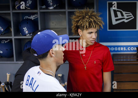 El Segundo, California, USA. 23rd June, 2017. LaMelo Ball hangs out with his brother and Lakers draft pick Lonzo Ball at Dodger Stadium on Friday, June 23, 2017 in El Segundo, California. The Lakers selected Lonzo Ball as the No. 2 overall NBA draft pick. © 2017 Patrick T. Fallon Credit: Patrick Fallon/ZUMA Wire/Alamy Live News Stock Photo