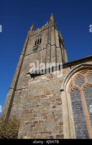 Stratton, UK. 24th Nov, 2017. Blue Skies over Stratton in Cornwall. One of the most prominent buildings in Stratton is the 12th century Norman church dedicated to Saint Andrew which holds a central and elevated position within the town. It is listed Grade I. The church contains a brass to Sir John Arundell of Trerice. Credit: Keith Larby/Alamy Live News Stock Photo