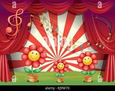 Illustration of the colorful flowers with musical notes at the stage Stock Vector