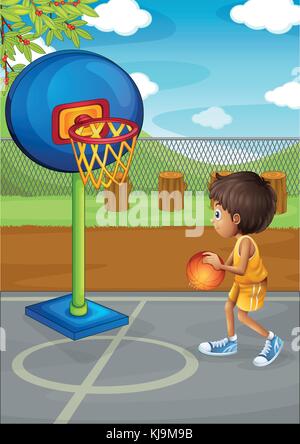 Illustration of a little boy playing basketball Stock Vector