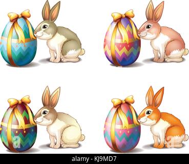 Illustration of four rabbit in different colors on a white background Stock Vector