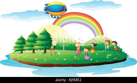 Illustration of kids playing in the ground on a white background Stock Vector