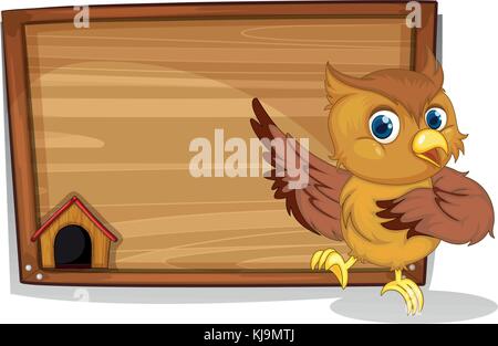 Illustration of an empty board with an owl on a white background Stock Vector