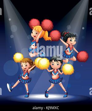 Illustration of a cheering squad with red and yellow pompoms Stock Vector