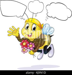 Illustration of a bee with flowers thinking on a white background Stock Vector