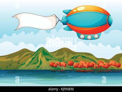 Illustration of the empty banner carried by the colorful airship Stock Vector