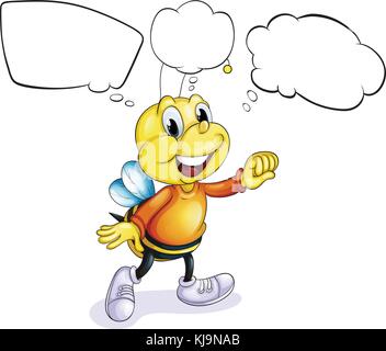 Illustration of a bee with a purple shoes thinking on a white background Stock Vector