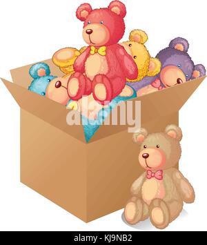 Illustration of a box full of toys on a white background Stock Vector