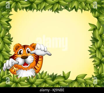 Illustration of a green frame with a tiger inside Stock Vector
