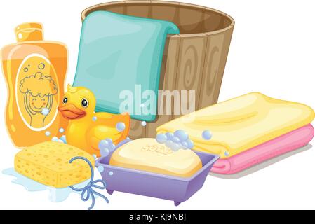 Illustration of the things needed in taking a bath Stock Vector