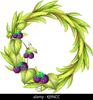 Illustration of a round frame with violet berries on a white background Stock Vector